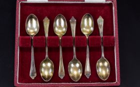 A Fine Set of Six Silver Teaspoons, Never out of Box Condition.