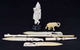 A Small Collection Of Bone And Marine Ivory Items Seven in total to include three antique bone