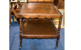 Mid 20thC Beechwood Drinks Trolley With Lift Of Twin Handled Tray.