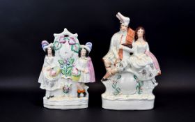 Staffordshire - Nice Quality Mid 19th Century Hand Painted Figure Group - Fruit Sellers with Clock