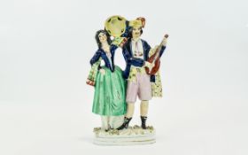 Staffordshire 19th Century - Hand Painted Flat Back Figure - Spanish Male and Female Musicians. c.