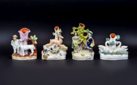 Staffordshire Collection of Mid 19th Century Figural Spill Vases ( 4 ) Four In Total.