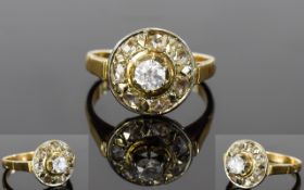 Antique 18ct Gold and Platinum Set Diamond Cluster Ring,