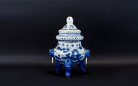 Oriental Blue & White Tripod Censer, Lio