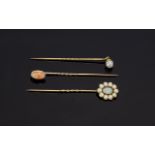 Antique 14ct Gold - Stone Set Stick Pins