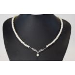 Cultured Pearl 9ct Diamante Set Necklace