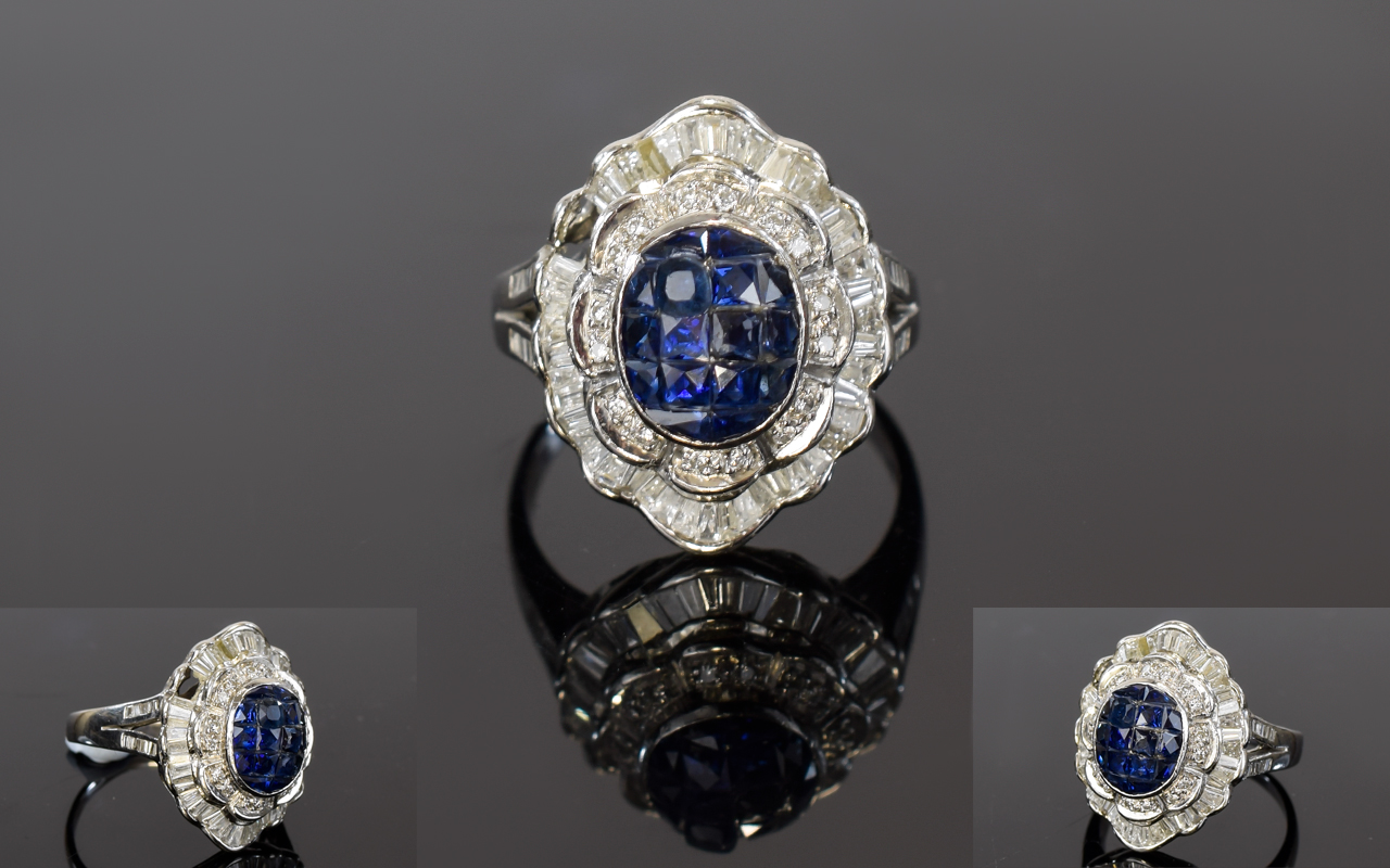 18ct White Gold Diamond and Sapphire Clu