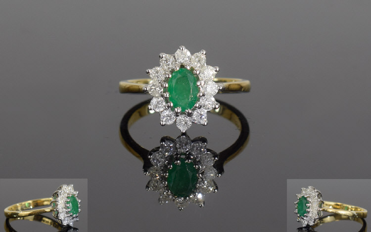 18ct Gold Emerald And Diamond Ring, Set