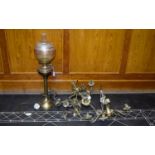 Brass Oil Lamp With Glass Shade An oil l