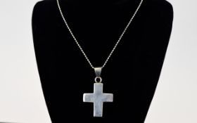 Mexican Silver Statement Cross Pendant And Chain A large chunky silver cross on long silver bead