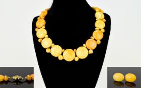 A Very Fine Quality Amber ( Butterscotch ) Collar Necklace with 14ct Gold Clasp and Matching Pair