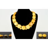 A Very Fine Quality Amber ( Butterscotch ) Collar Necklace with 14ct Gold Clasp and Matching Pair