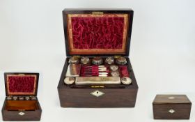 A Late 19th Century Ladies Rosewood Dressing/Vanity Case With Jewellery Drawer Inlaid pewter and