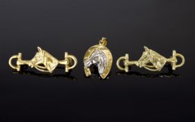 Collection Of Equestrian Brooches And Pendant Comprises two matching brooches with horse head and