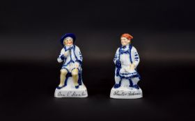 Conta and Boehme Blue and White Pair of Porcelain Figurines. c.1870 / 1880. Features Souter