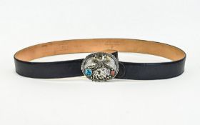Leather And Silver Navajo Inspired Belt By Angels Infantes Contemporary Spanish black leather belt