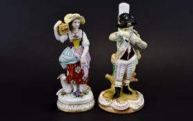 German - Early 20th Century Hand Painted Porcelain Figures ( 2 ) Both Figures with Painted Enamel