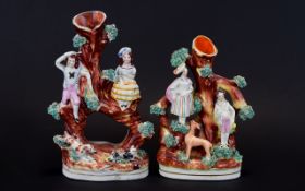 Staffordshire Mid 19th Century - Hand Painted Multi-Coloured Figural Spill Vases ( 2 ) In Total.