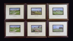 Cashs Set of Six Delicately Woven Silk Pictures of The British Open Golf Courses.