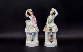 Staffordshire Mid 19th Century Pair of Scottish Highland Dancers. Both Figures Holding Garlands, One