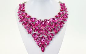 Hot Fuchsia Pink Crystal Statement Necklace,