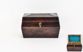 Georgian Period - Mahogany Sarcophagus Shaped Tea Caddy. Ivory Escutcheon, String Banding to Central