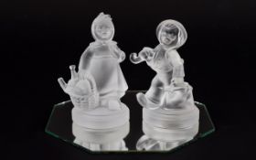 Goebel / Hummel Pair of Frosty Glass Boy and Girl Figures From The Goebel Crystal Collection.