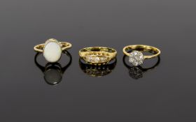 Antique 18ct Gold Set Diamond Rings ( 3 ) Two In Total. One a Cluster, The other a 3 Stone Diamond
