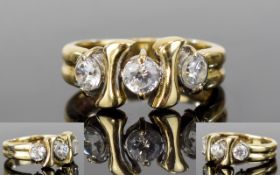 14ct Yellow Gold Set 3 Stone Diamond Dress Ring. The Diamonds of Good Colour.