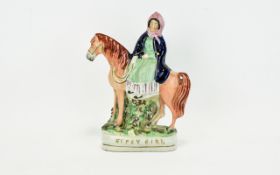 Staffordshire 19th Century Figure of a Gipsy Girl on Horseback. c.1850's. Providence - From a