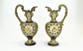 Gibson and Son Pair of Fine Majolica Classical Style Urn Shaped Jugs. c.1890 - 1900.