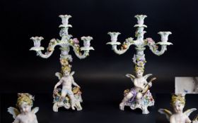 Meissen Fine Pair of Porcelain Figural - 4 Branch Candelabra,