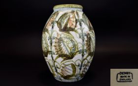 Denby Pottery Very Large - Ovoid Shaped Stoneware Hand Painted Vase ' Leaves ' Designed by Glynn