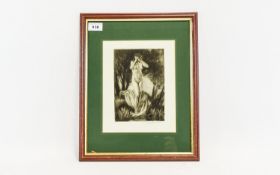 Percy Lancaster, Framed Etching, Depicting A Female Nude. 7½ x 5 Inches