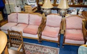 Edwardian Walnut Bergere Suite with aged,