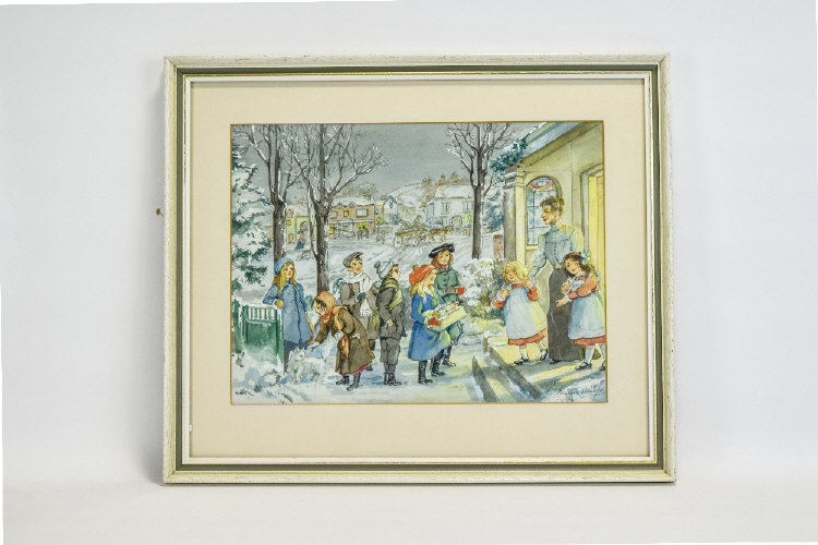 Illustration Interest Original Watercolour By Patience Arnold 1901-1992 'Delivering Christmas