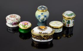 A Good Collection of Enamel Pill Boxes and Miniature Vase ( 6 ) Six In Total.