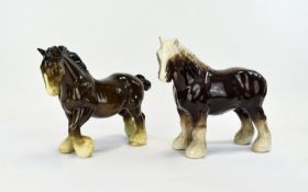 Two Various Porcelain Shire Horses, one cantering, the other standing 9 inches in height.