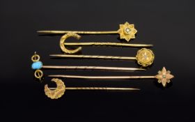 A Good Collection Of Antique 9ct Gold Stone Set Stick Pins Six in total, all in excellent condition.