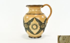 Doulton Lambeth Stone Ware Motto Jug / Pitcher with Applied Decoration and Verse to Side of Jug.