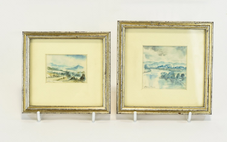 A Pair Of Framed Original Miniature Watercolour Artworks On Vellum By Allen Freer b. 1926 Two