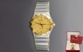 Omega Constellation - Gents 18ct Gold and Steel Date-Just Wrist Watch. Model Num 1552/862. c.1980's.