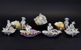 Conta Boehme 19th Century Collection of Small Hand Painted Porcelain Shell Figures ( 7 ) Seven