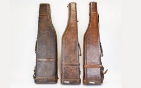 Antique Continental Leather Gun Cases Leg of mutton, double barrel shotgun cases.