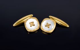 A Fine Pair of 18ct Gold Gents Cufflinks with Mother of Pearl Inlay. Not Marked but Tests 18ct Gold.