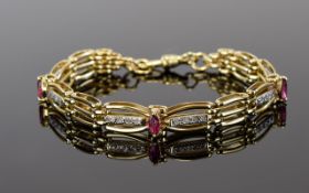 9ct Gold Ruby & Diamond Set Gate Bracelet,