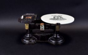 Cast Iron Kitchen Scales Antique scales with ceramic weighing plate finished in black and gilt