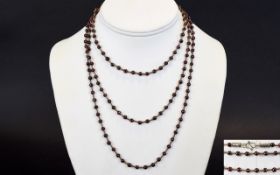 Antique Period - White Metal Attractive and Long Chain, Set with Garnets and Seed Beads Spacers,