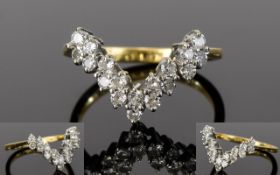 18ct Gold Diamond Set Wishbone Ring, The ( 18 ) Diamonds of Good Colour, Est Diamond Weight 1ct.