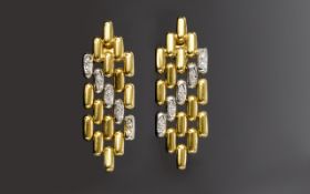 Ladies Pair of Quality 14ct Gold Set Earrings / Drops ' In The Panther Design ' Each Set with Small